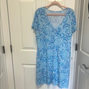 Lilly Pulitzer Blue & White Floral V-Neck Short Sleeve Dress